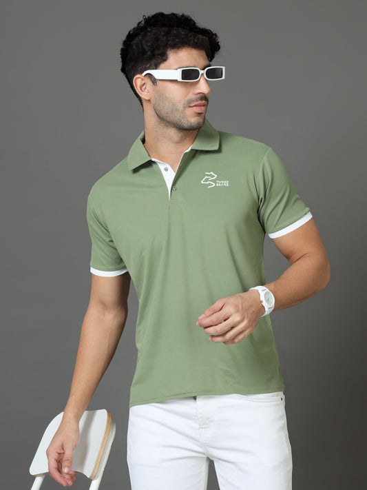 Polo Neck Cotton Blend Green T-Shirt