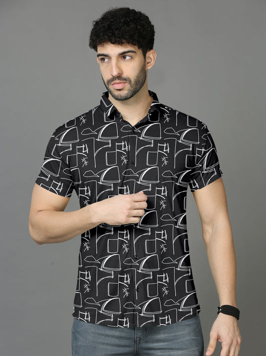 Abstract Black Casual Half Sleeve Shirts