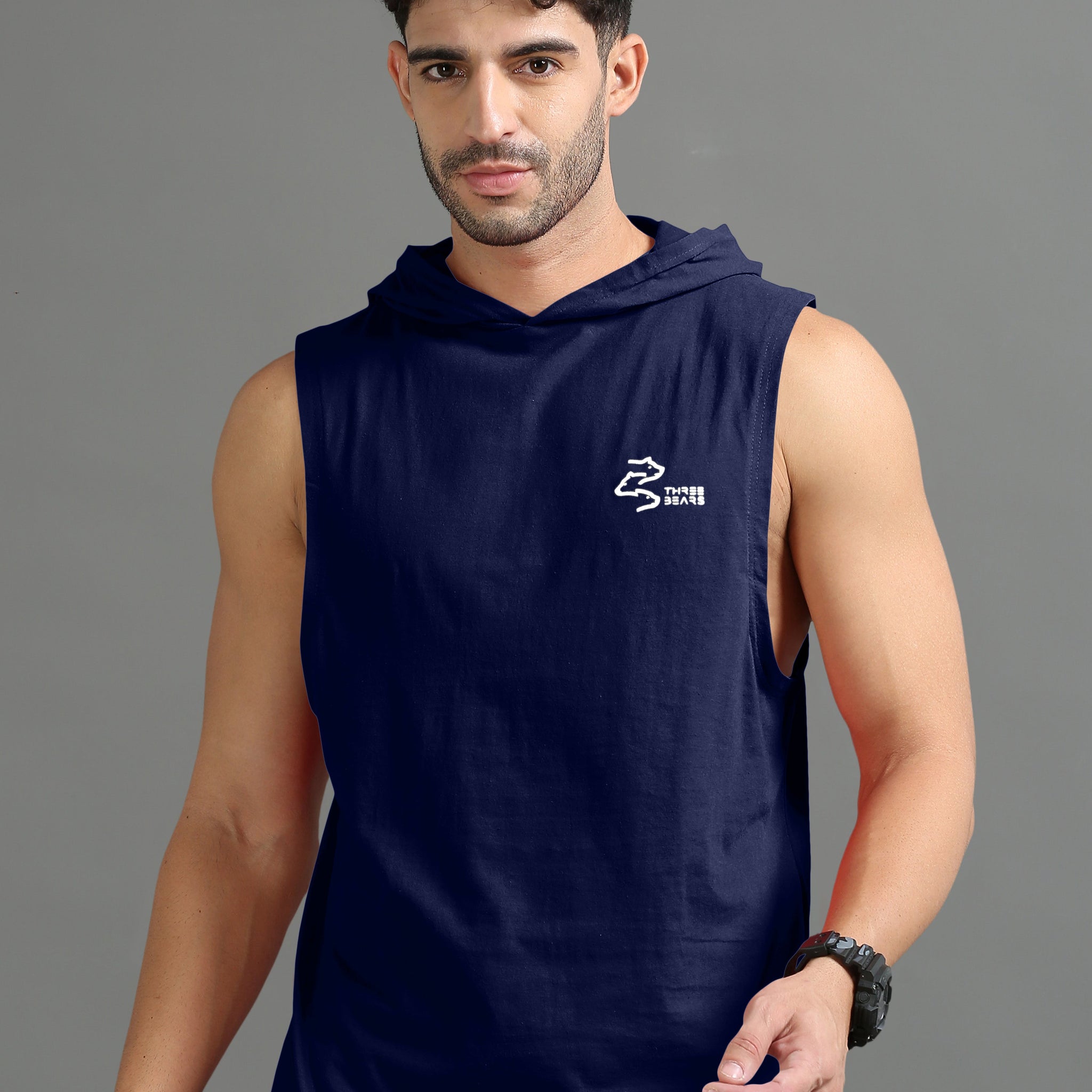 Navy Blue Sleeveless Hoodie